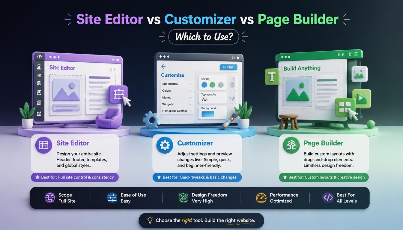 Site Editor vs Customizer vs Page Builder